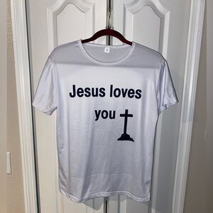 NEW White T-Shirt with Bible Jesus loves You VERSE 28:20 kids Small & Medium.